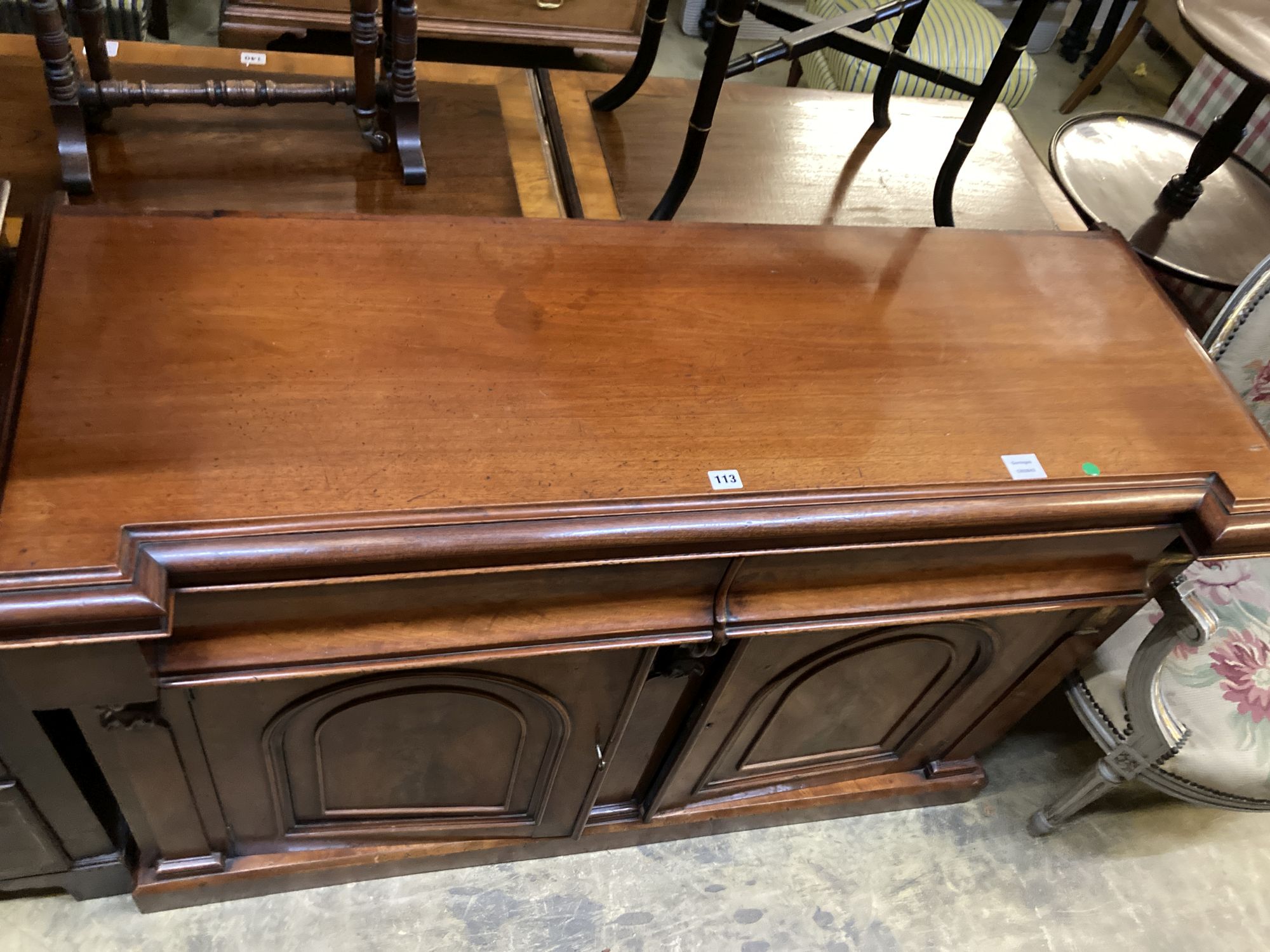 A Victorian mahogany chiffonier, length 136cm, depth 52cm, height 90cm